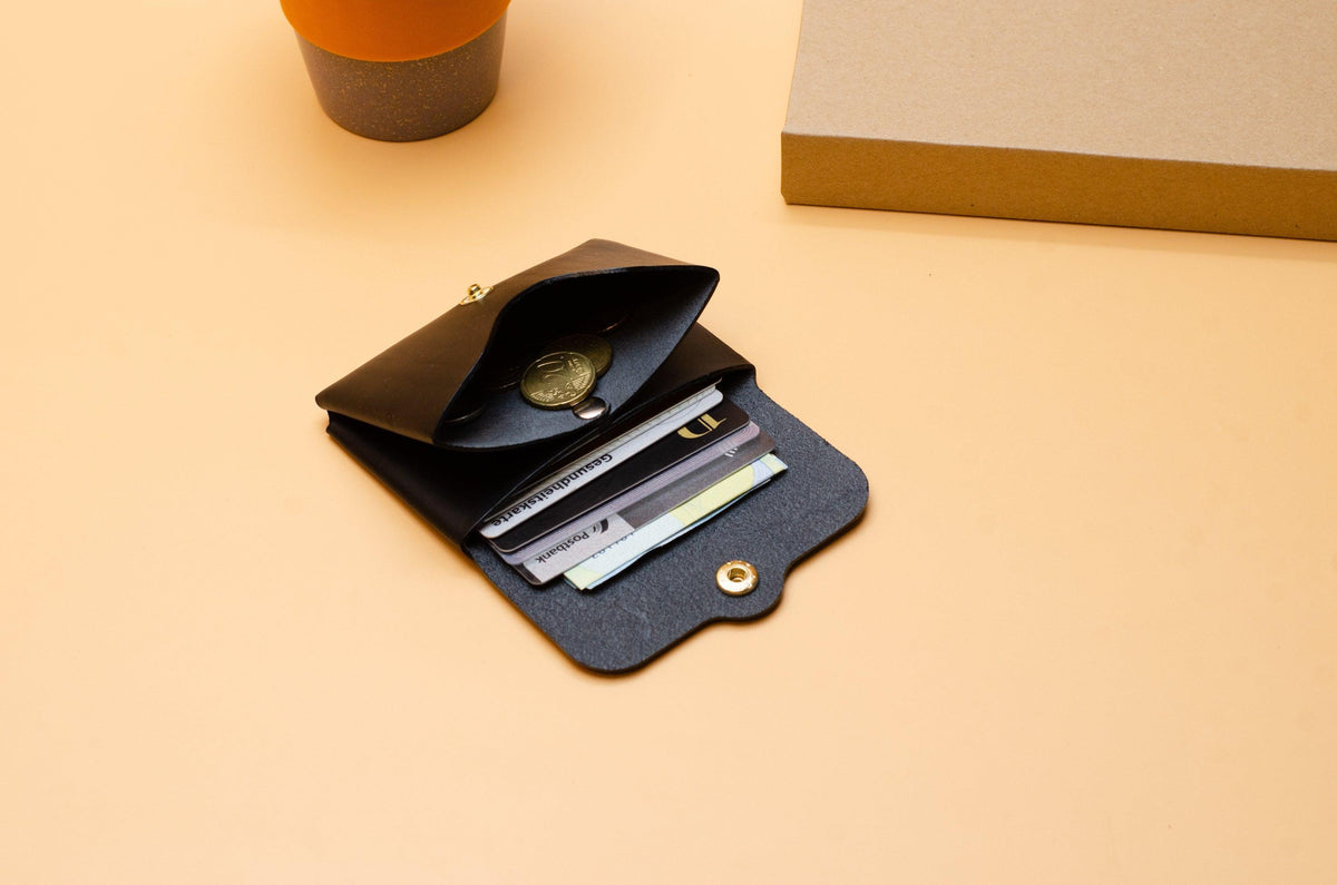 Damen Geldbeutel - Kleines minimalistisches Portemonnaie für Damen - Einzigartiges Geschenk - Schlanke Brieftasche - Farbe:Schwarz
