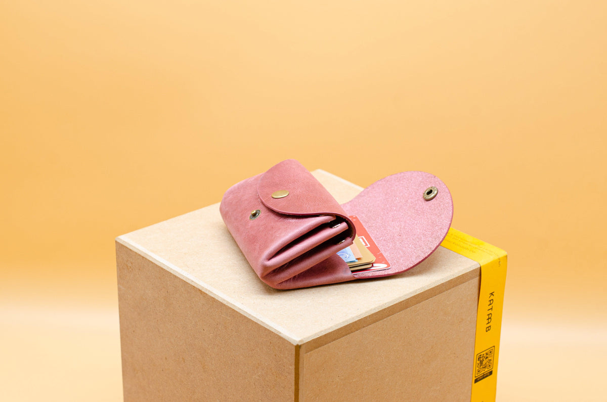 Damen Geldbeutel - Kleines minimalistisches Portemonnaie für Damen - Einzigartiges Geschenk - Schlanke Brieftasche - Altrosa
