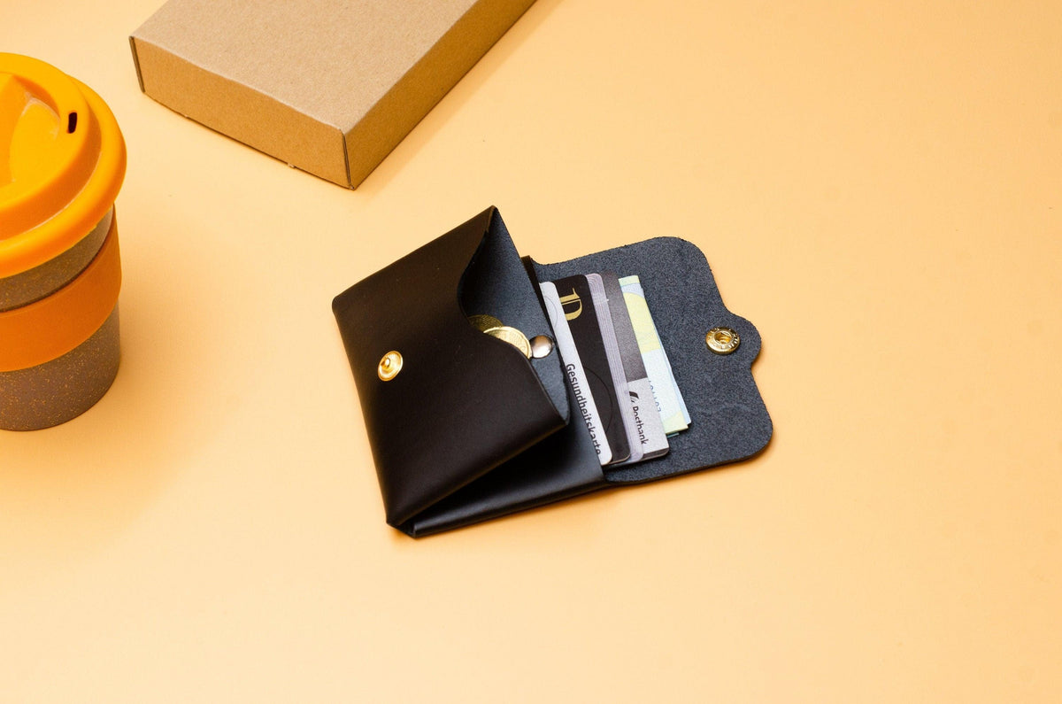 Damen Geldbeutel - Kleines minimalistisches Portemonnaie für Damen - Einzigartiges Geschenk - Schlanke Brieftasche - Farbe:Schwarz